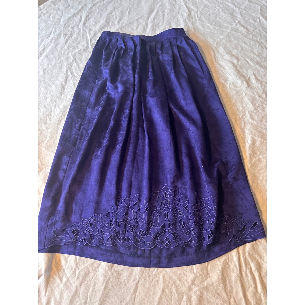 Nancy Johnson Silk Skirt Suit Womens 10 Purple Excellent Jacquard Embroidery